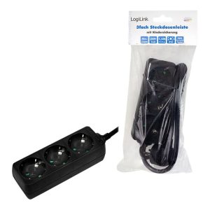 LogiLink Stikdåse 3-stik 16A Sort 1.5m