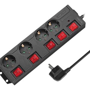 LogiLink Stikdåse 4-stik 16A Sort Rød 1.5m